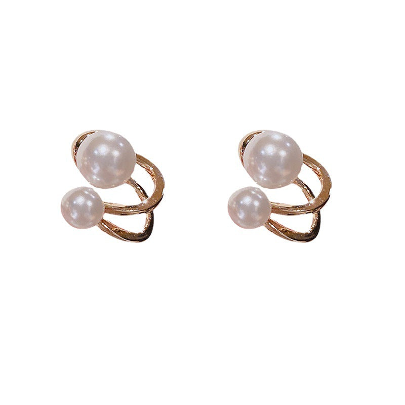 Sier Needle Double Pearl Female Simple Earrings