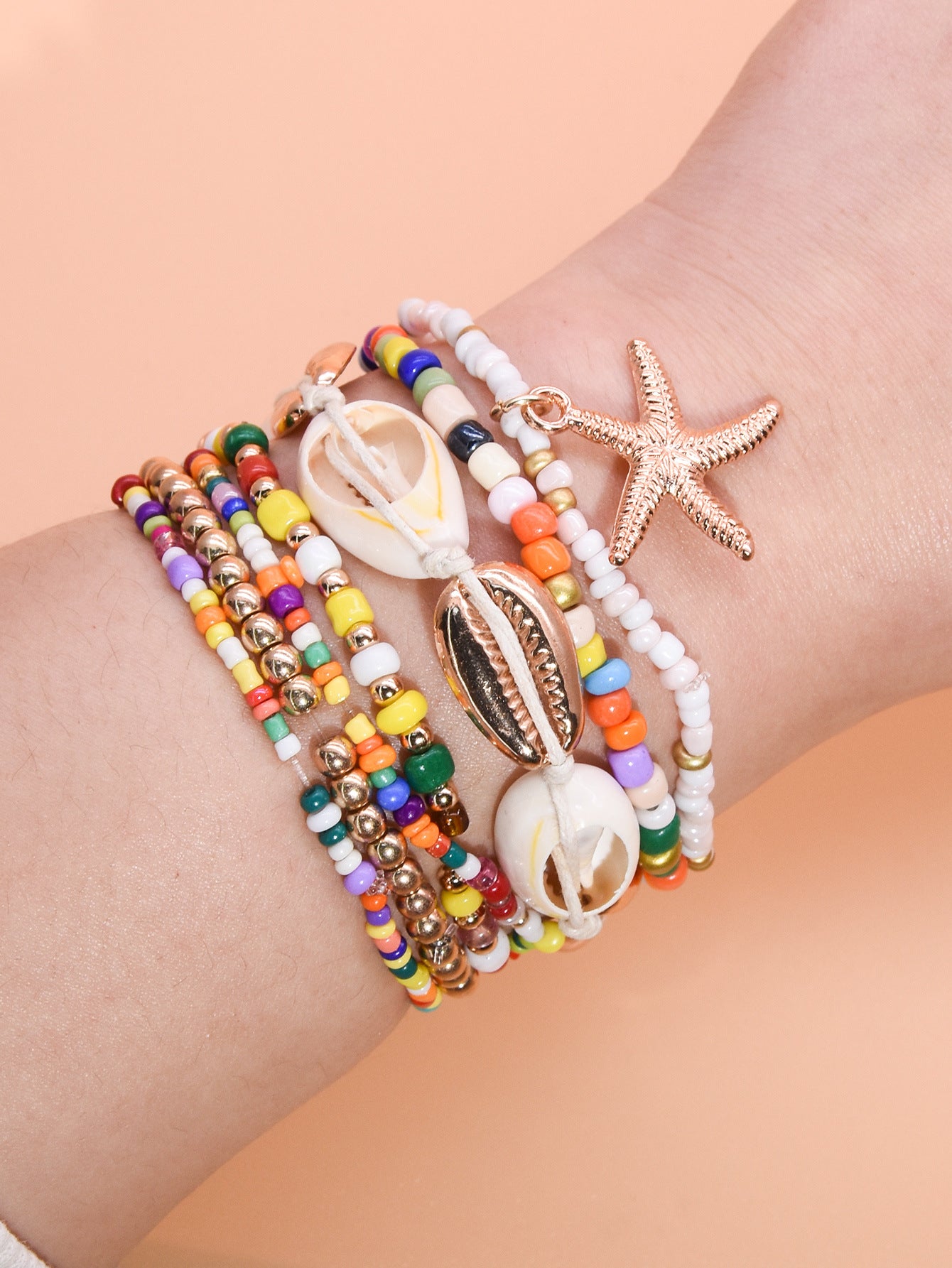 Women's Dopamine Starfish Bead Shell Carrying Strap Bracelets