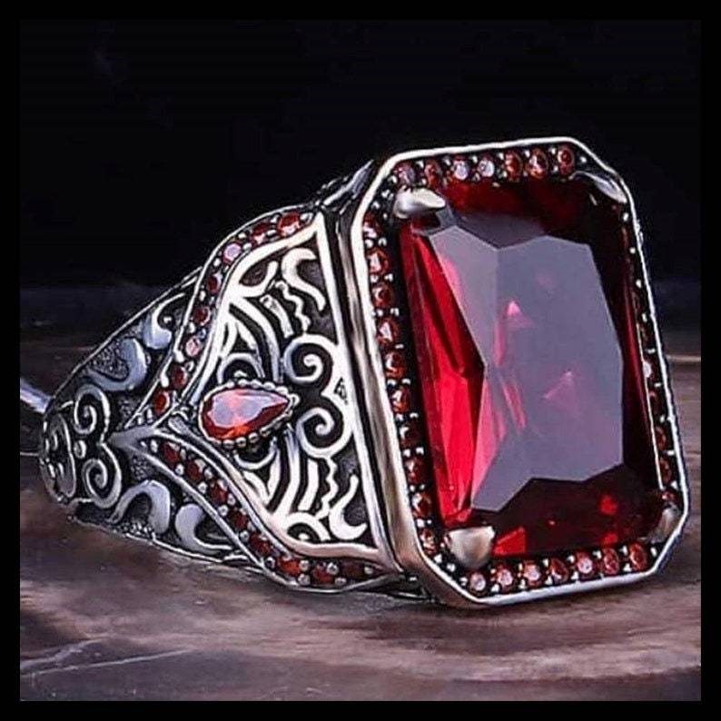 Retro National Style Texture Inlaid Red Rings