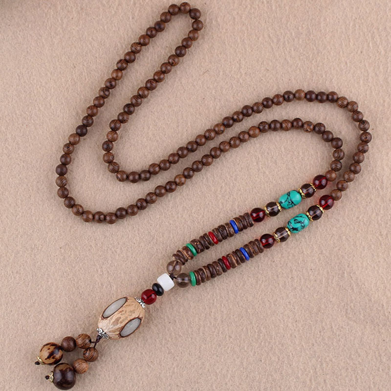 Women's & Men's Style Retro Long Wooden Sweater Chain Necklaces