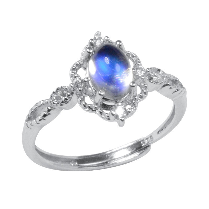Women's Retro Style Moonstone Blue Light Natural Little Rings