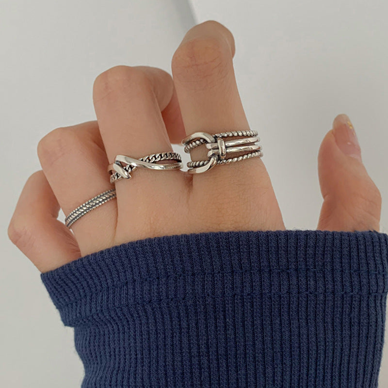 Women's Retro Line Combination Sier Simple Fashion Rings