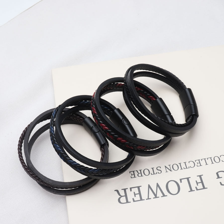 Men's Simple Handmade Woven Leather Hand-woven Volcanic Rock Bracelets