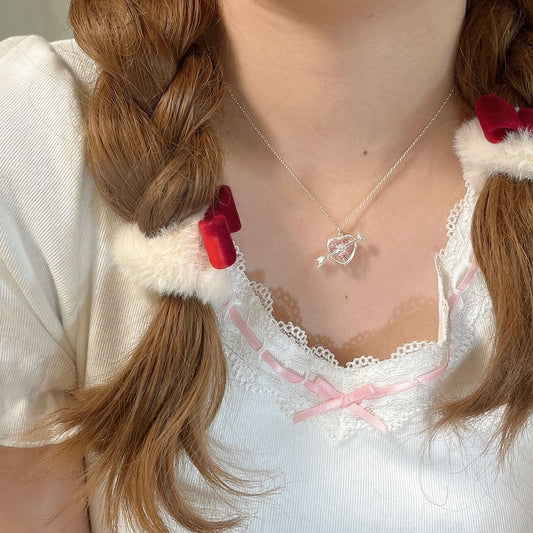 Through Heart Pink Diamond Female Fashion Clavicle Chain Necklaces