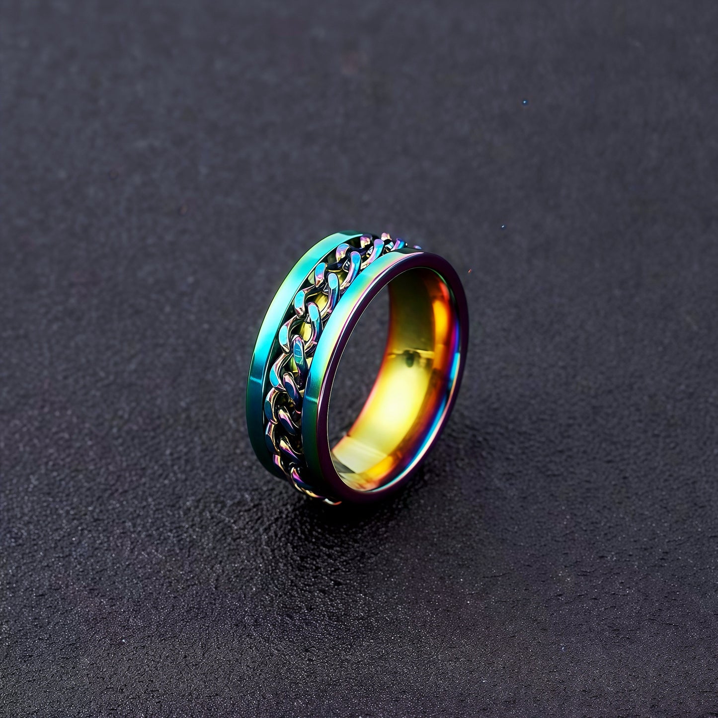 Men's Beer Adjustable Decompression Rotatable Chain Titanium Ring