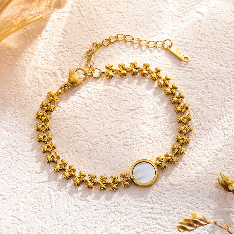 Women's Steel Gold Plated Natural Round White Shell For Bracelets