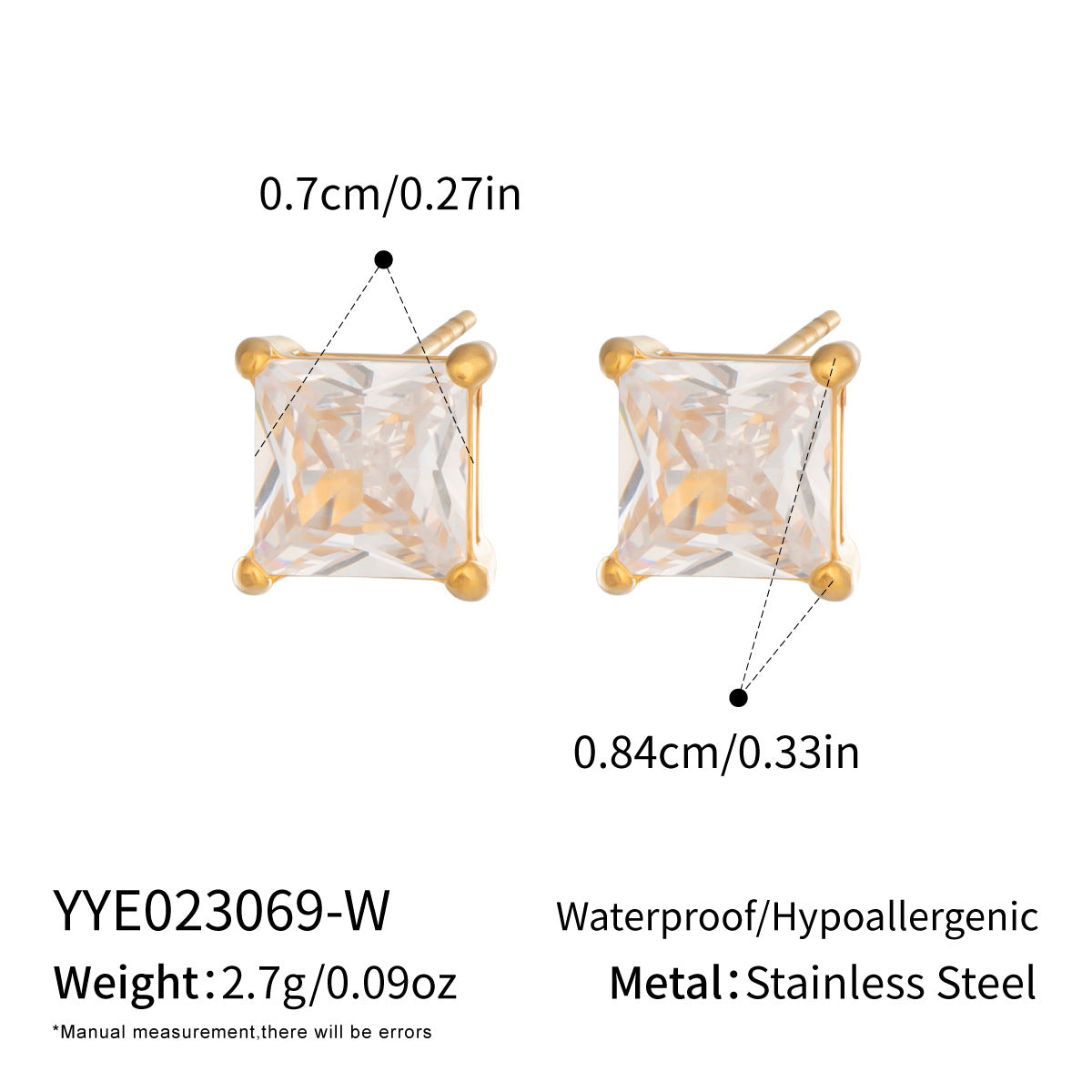 Women's Simple Fashion Square Color Zirconium Stainless Steel Vacuum Gold-plated Earrings