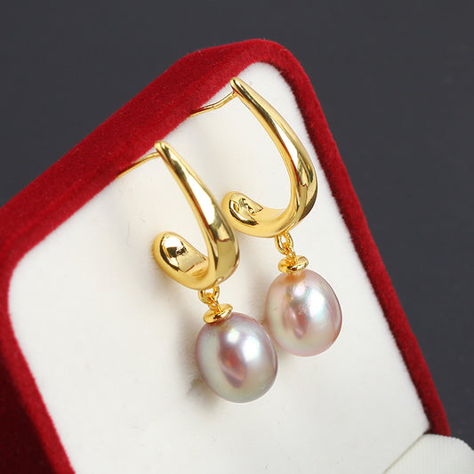 Women's Simple Glossy Pearl Gilded Eardrop Frame Earrings
