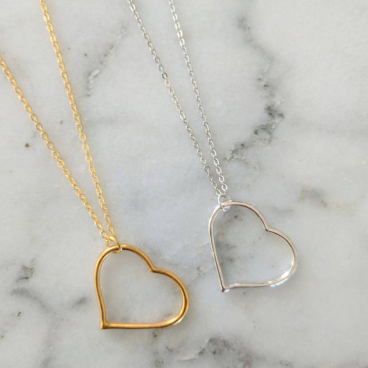 Simple Metallic Sexy Cutout Peach Love Heart Necklaces