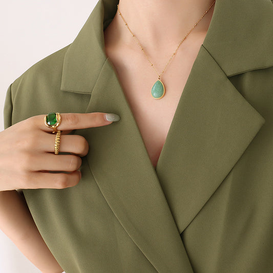 Gemstone Clavicle Chain Polished Water Bottom Oval Necklaces