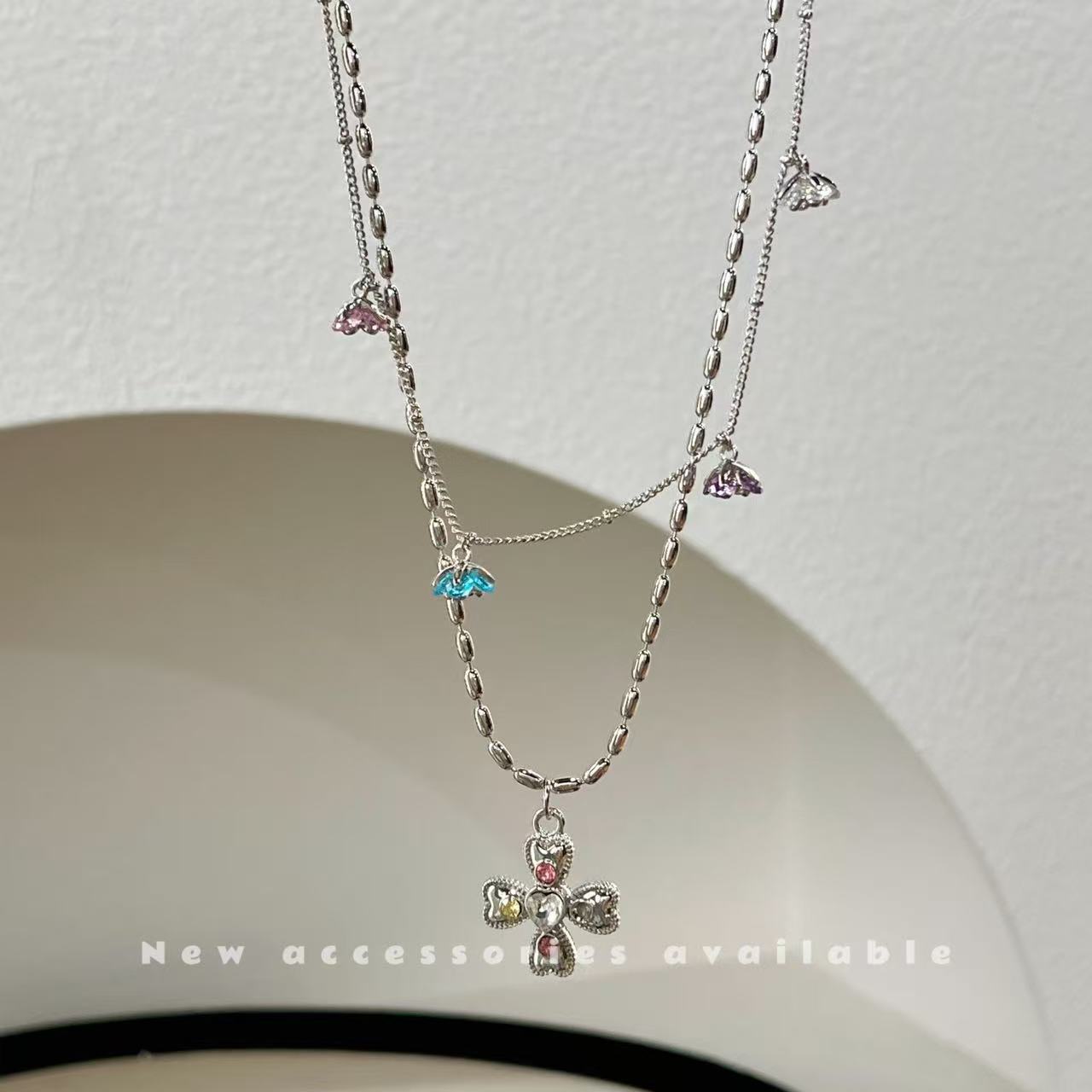 Korean Style Sweet Cool Colorful Crystals Cross Pendants