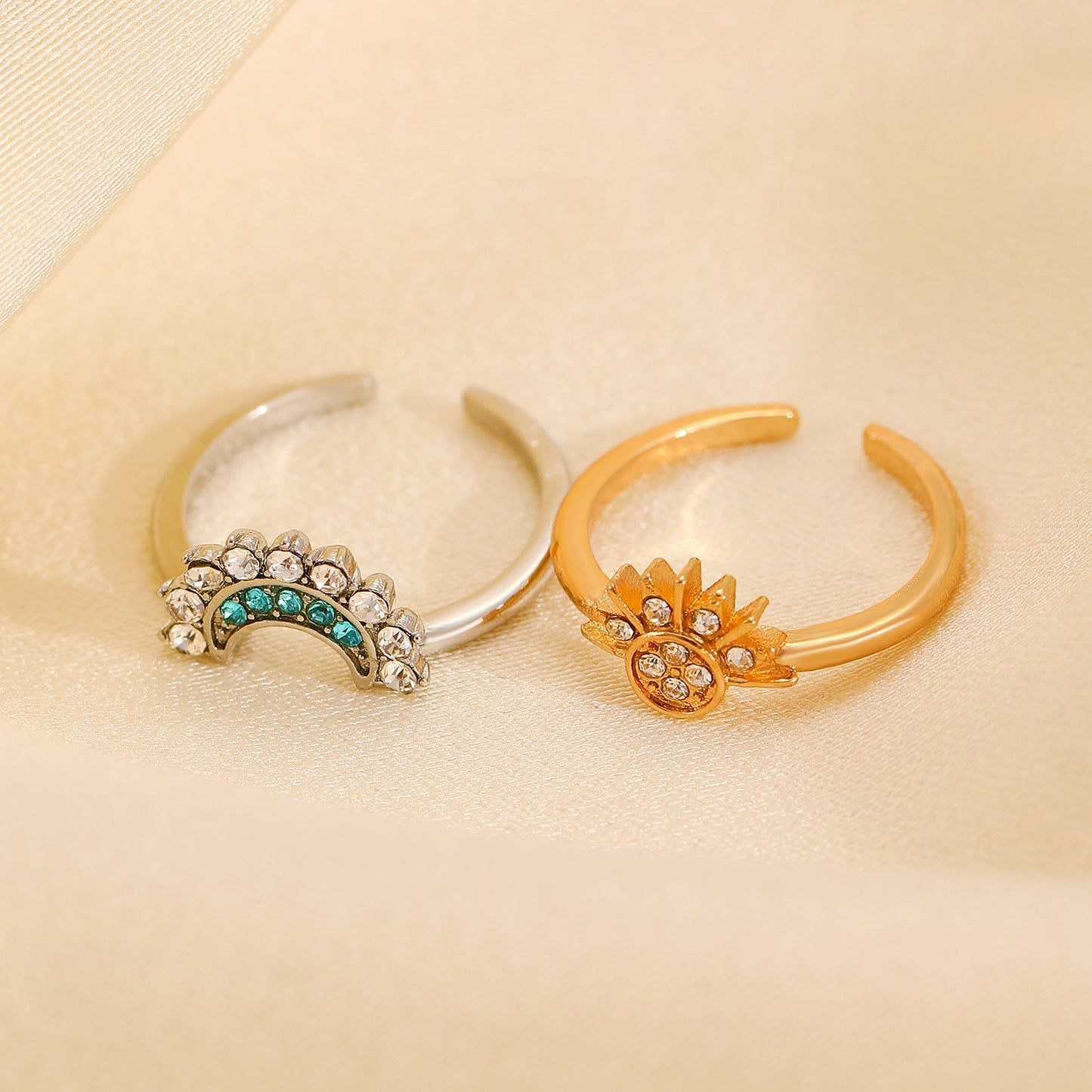 Personality Retro Design Sun Moon Twin Rings