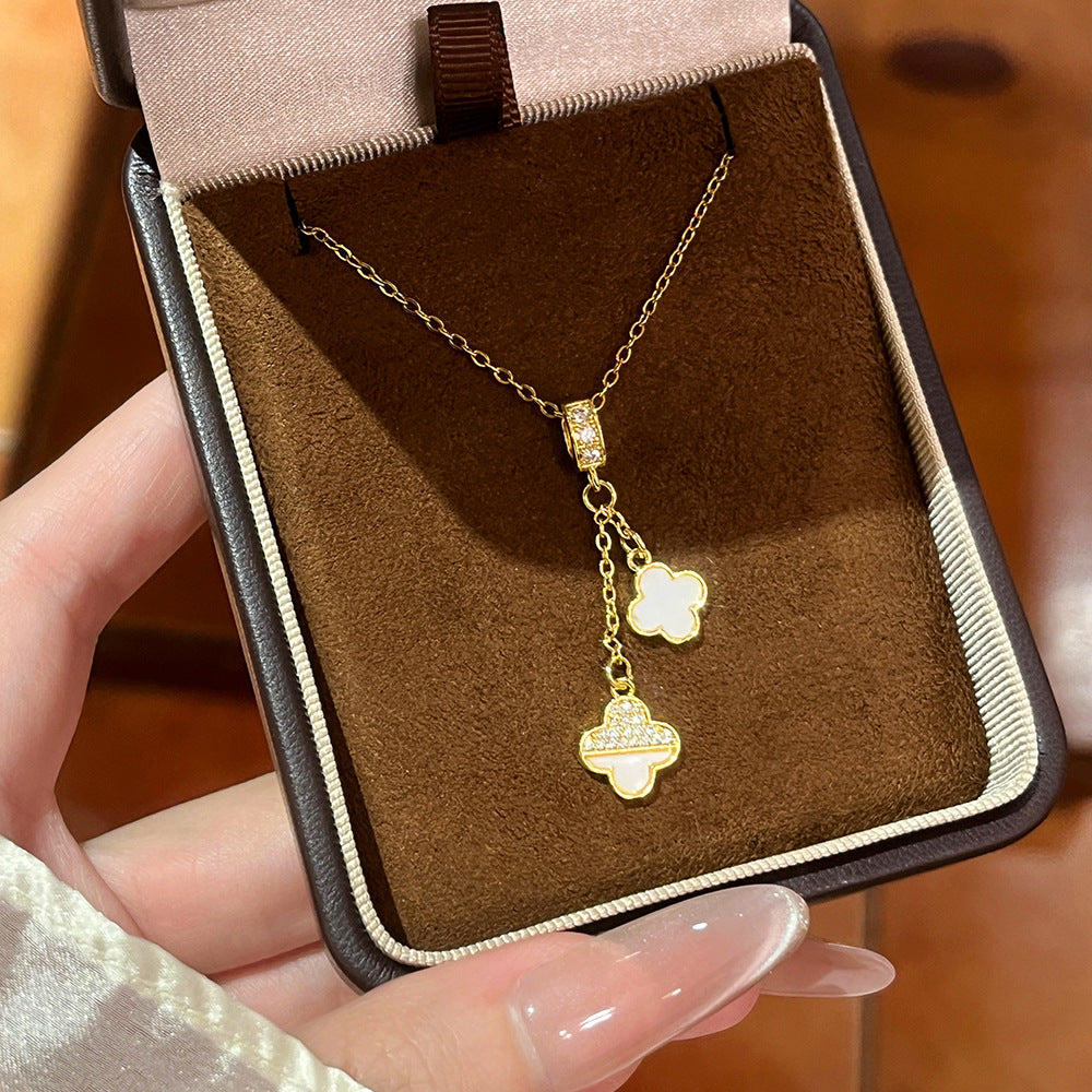 Double Lucky Four-leaf Clover Female Refined Necklaces