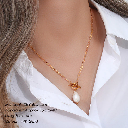 Baroque Freshwater Pearl Stainless Steel Square Necklaces