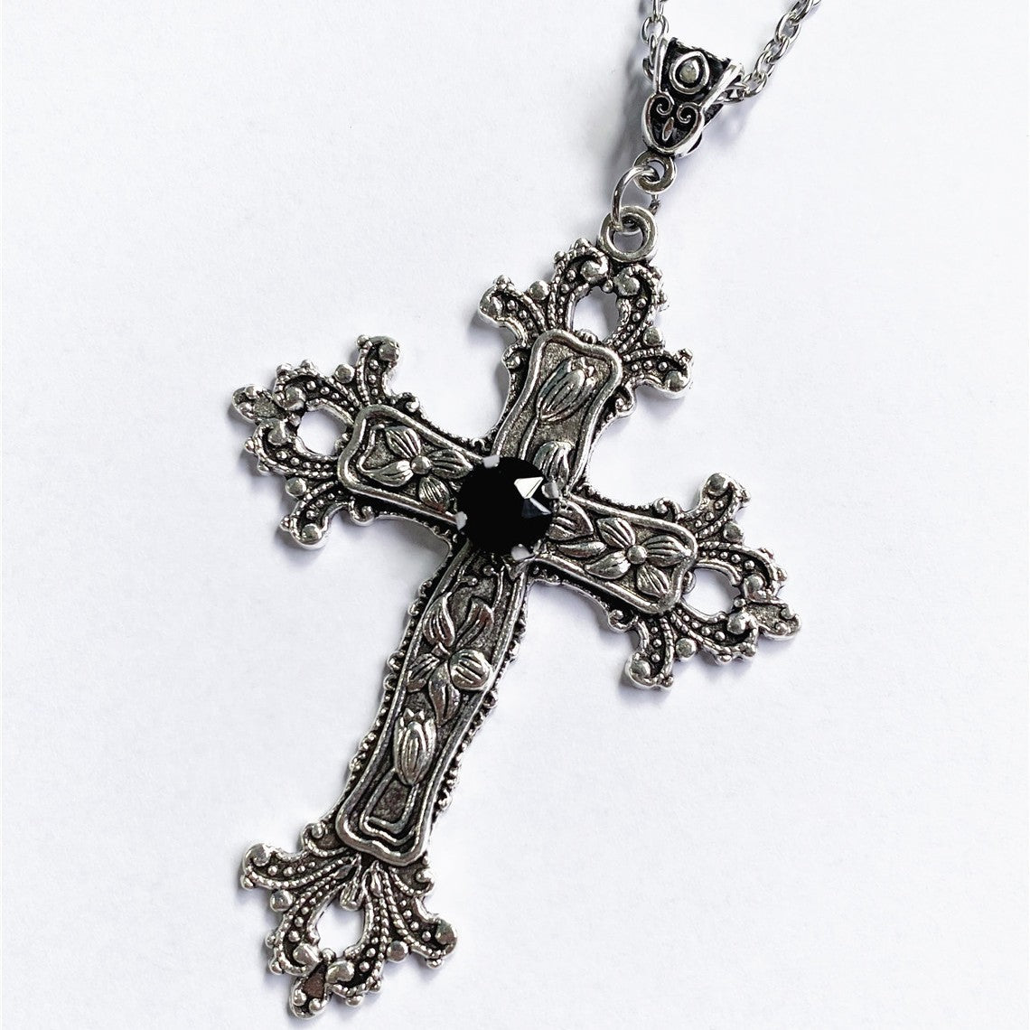 Cross Sier Tone Gothic Fashion Charm Declaration Gift Necklaces