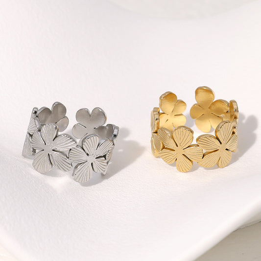 Steel Flower Niche Personality Gold Plated Rings