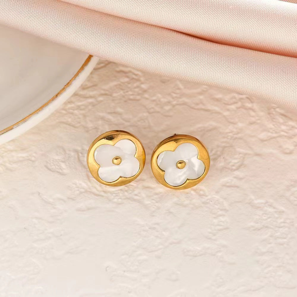 Steel No Fading Ear Gold Rose Earrings