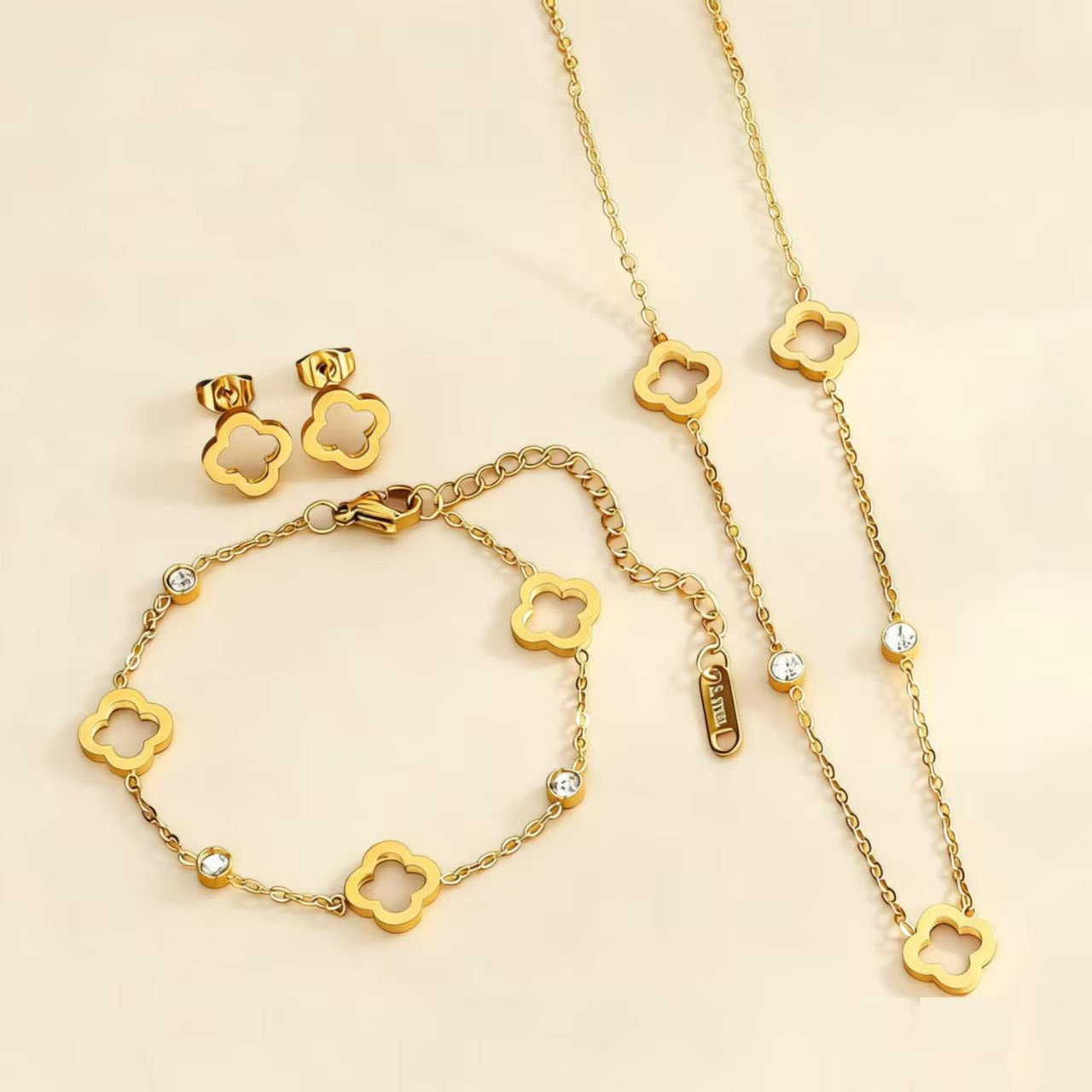 Stainless Steel Clover Flower Hollow Ear Gold Light Necklaces