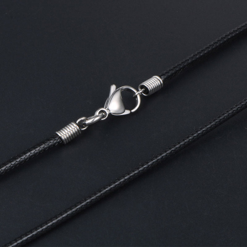 Men's Steel Buckle Simple Black Woven Linen Wax Necklaces