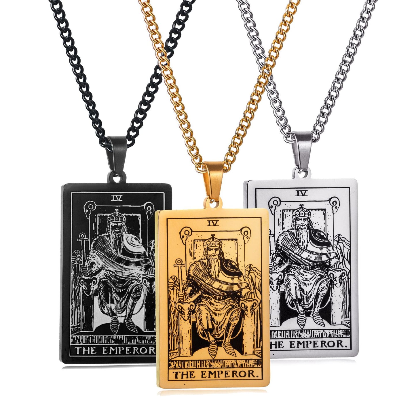 Men's Stainless Steel Tarot Personalized Retro Square Plate Necklaces