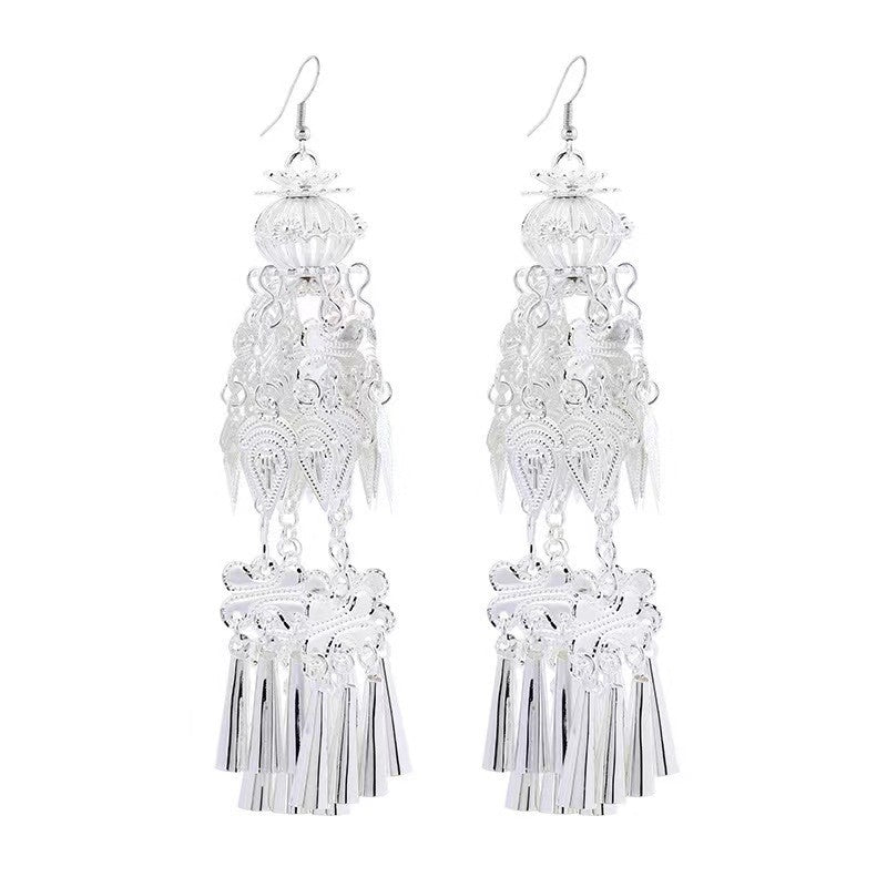 Ethnic Style Handmade Tassel Elegant Miao Han Chinese Earrings