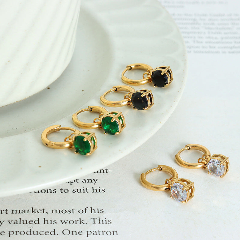 Cold Style Single Diamond Inlaid Zircon Design Earrings