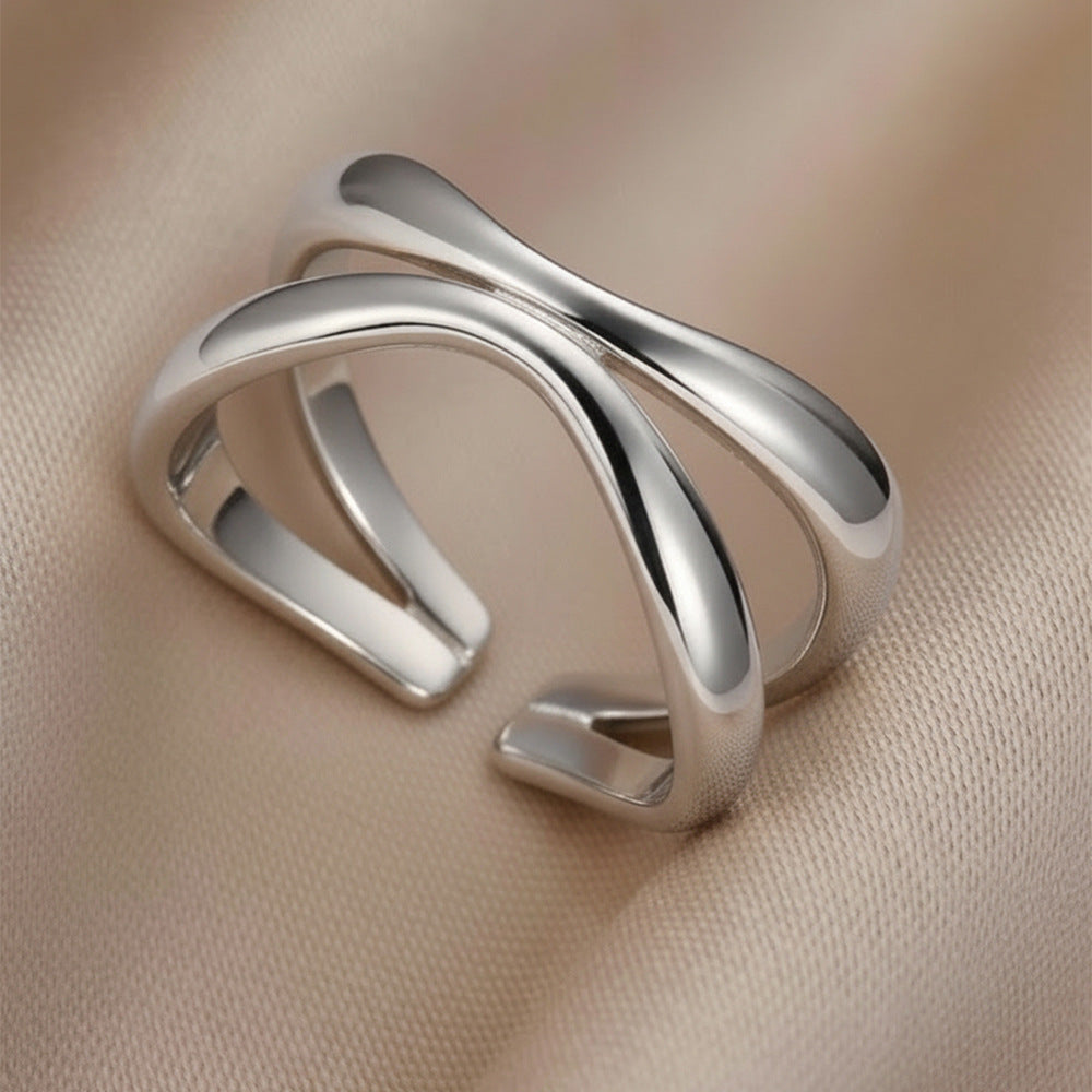 Steel Line Cross Niche Design Gold Earrings