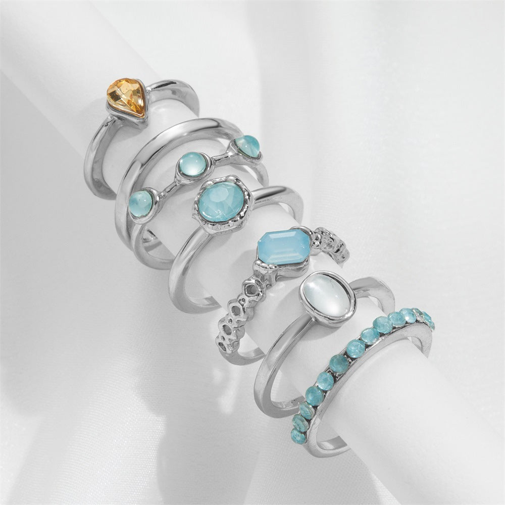 Korean Jewelry Colorful Retro Gemstone Set Rings