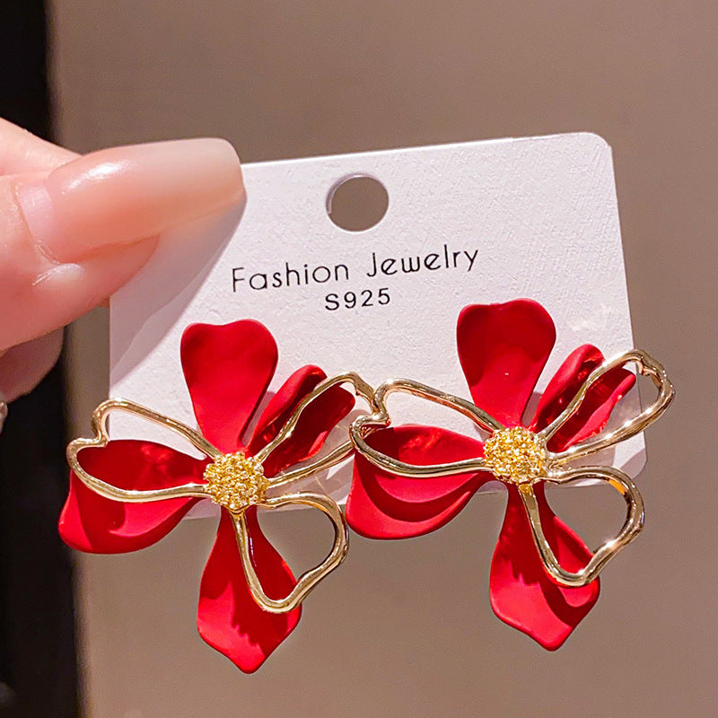 Women's Sier Needle Zircon Life Red Pony Light Luxury Earrings