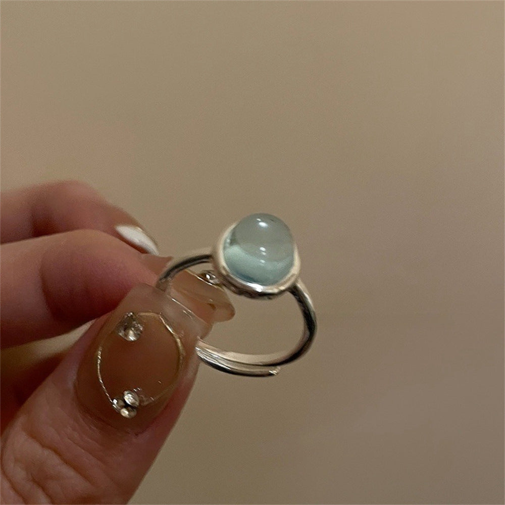 Women's Korean Style Simple Gemstone Sterling Sier Rings