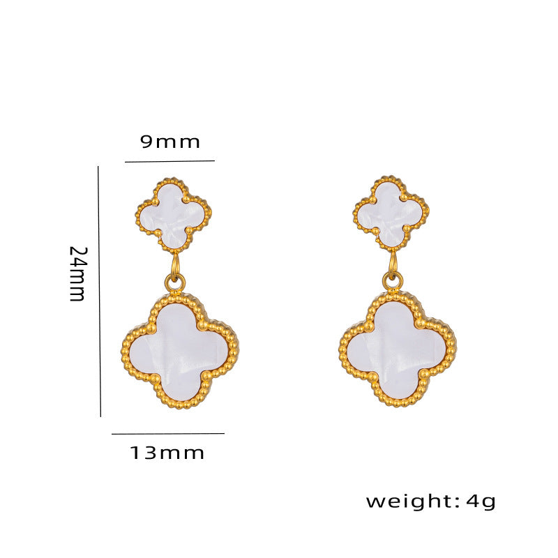 Lucky Four-leaf Clover Tassel Niche Design Earrings