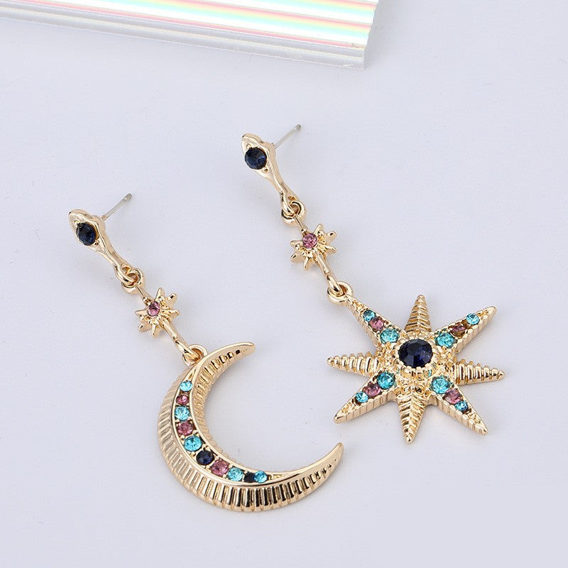 Women's Moon Whole Body Inlaid Zircon Sier Earrings