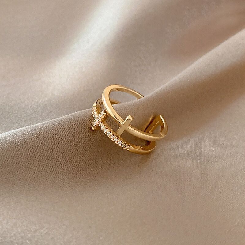 Double Layer Cross Female Korean Style Cool Trendy Rings