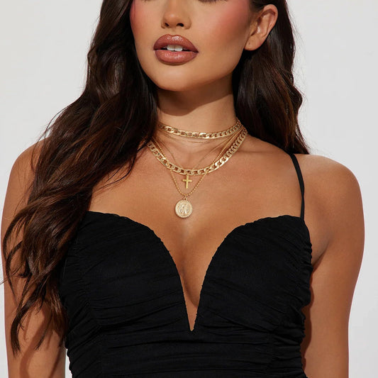 Women's Ornament Vintage Coin Thick Chain Twin Necklaces