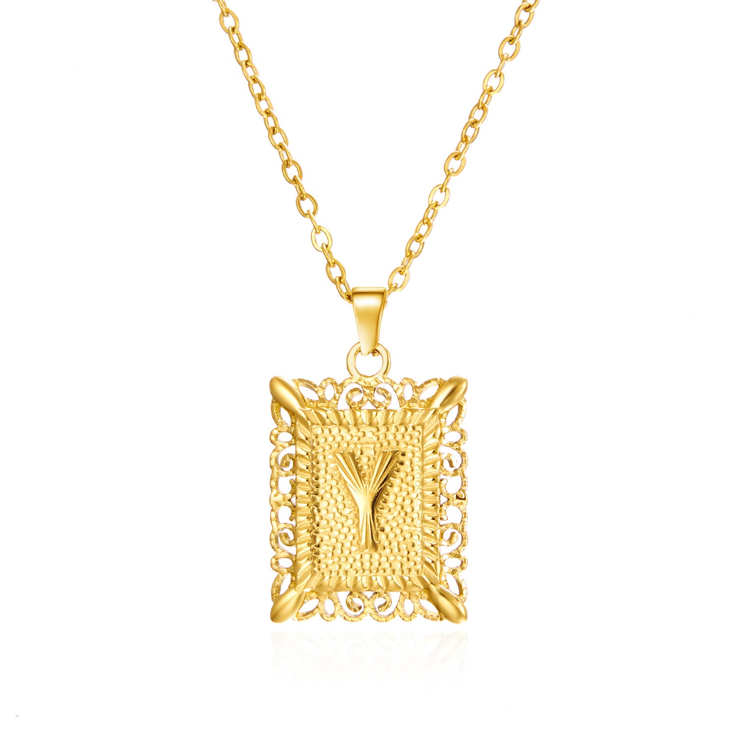 Stainless Steel Letter Hollow Square Titanium Necklaces