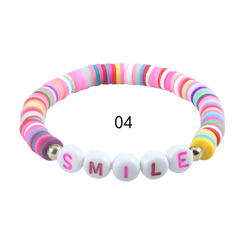 Polymer Clay Letter Colorful Beads Elastic Bracelets