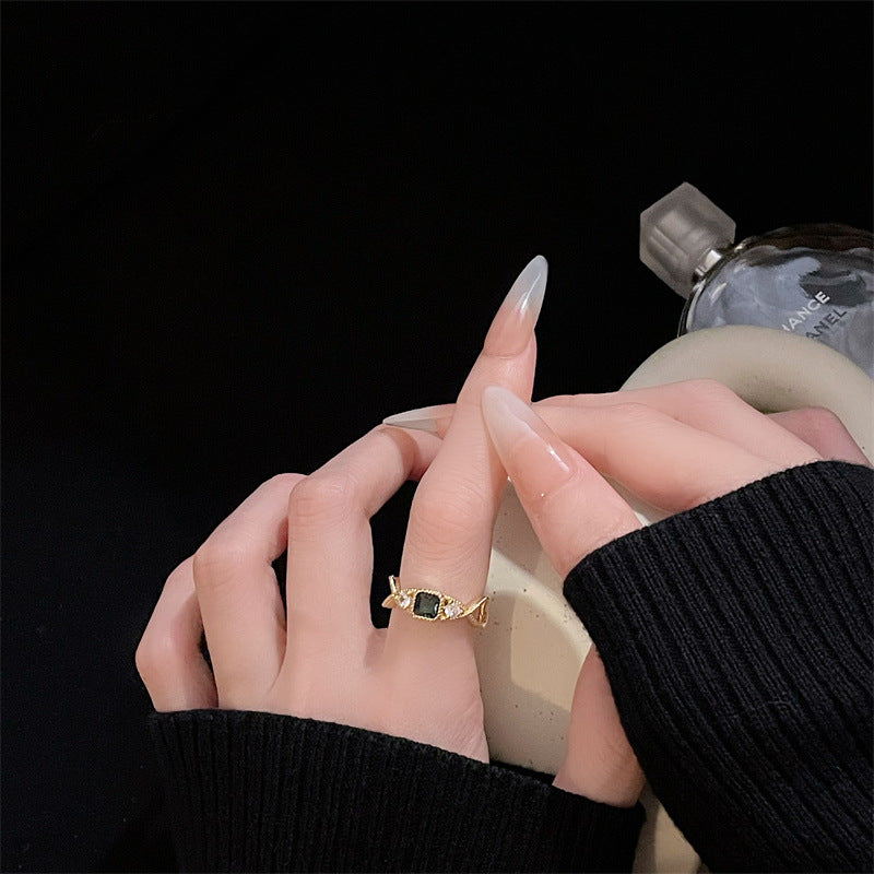 Emerald Zircon Colored Gems Open Golden Rings