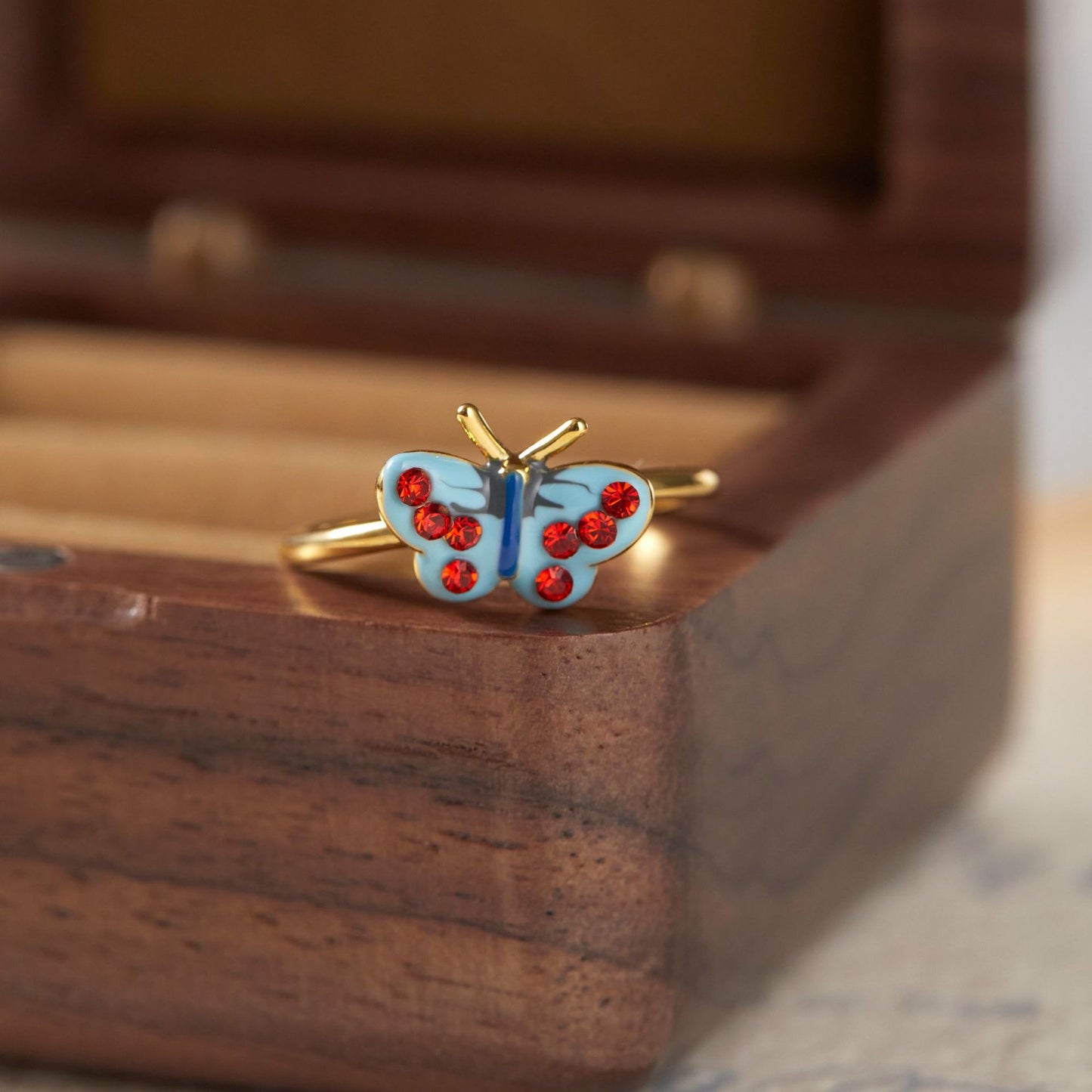 French Retro Blue Red Loving Heart Rings