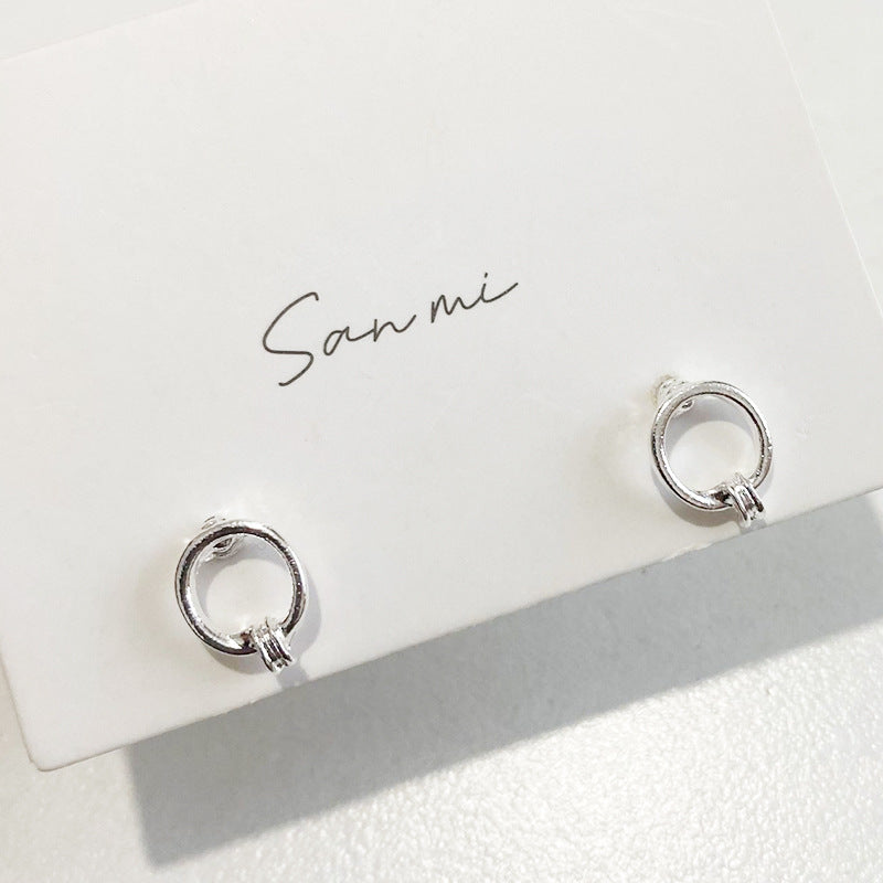 Fresh Plain Sier Plated Bow Female Small Simple Stud Earrings