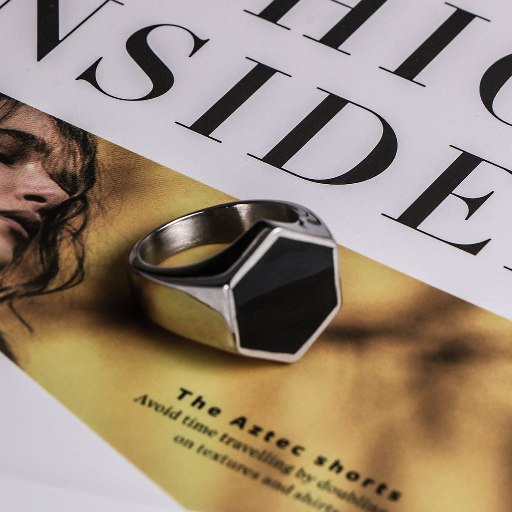 Men's Simple Stainless Steel Hexagon Epoxy Trendy Rings