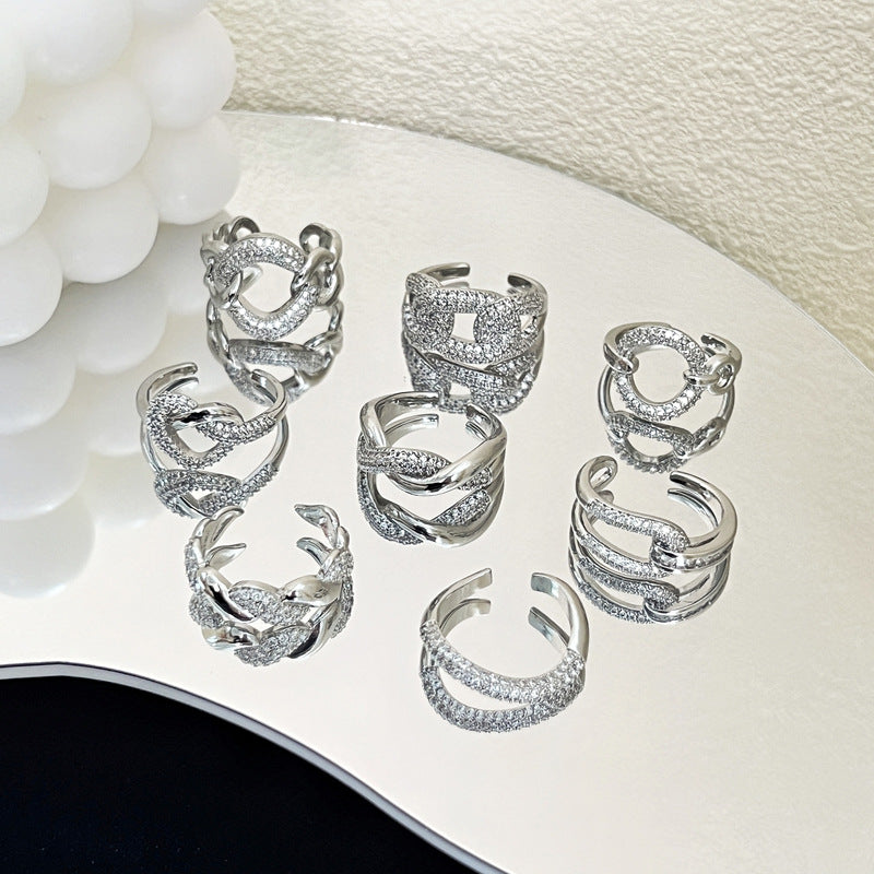 Super Flash Buckle Twist Full Diamond Open-end Rings