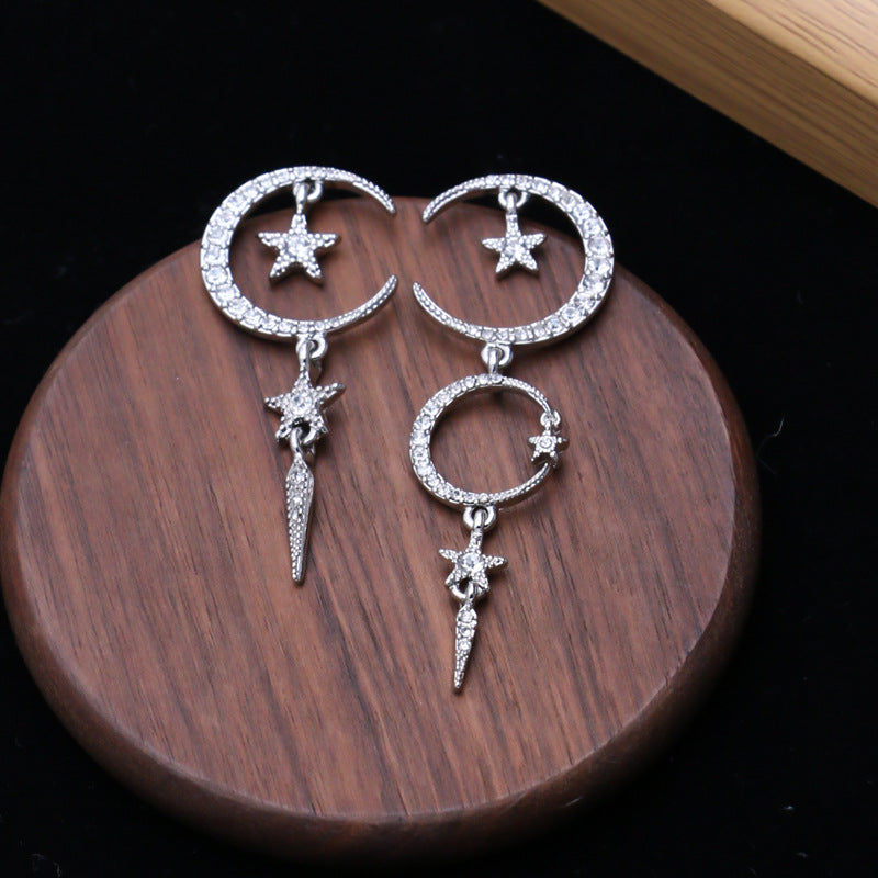 Women's Moon Whole Body Inlaid Zircon Sier Earrings