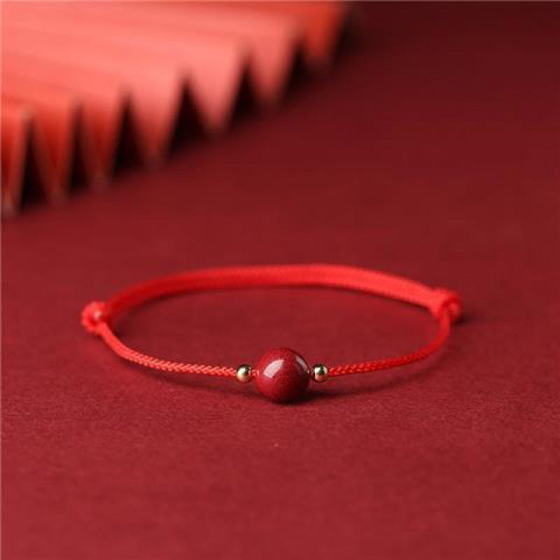 Cinnabar Round Beads Red Rope Female Life Safety Carrying Strap Anklets