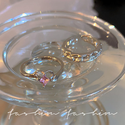 Sweet Cool Pink Diamond Love Heart-shaped Female Design Rings