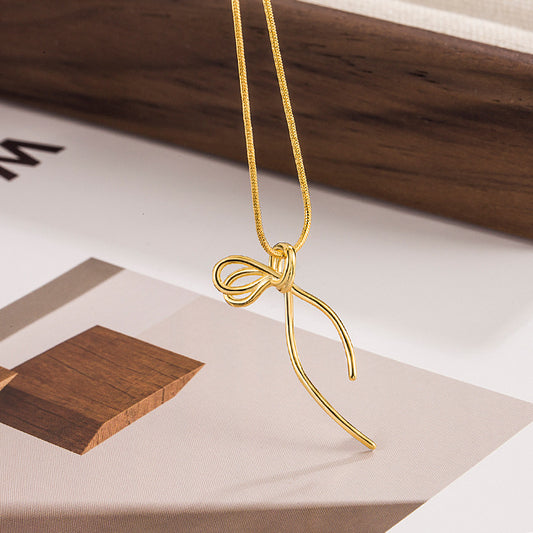 Bow Ribbon Sweet Delicate Gentle Fashion Lines Necklaces