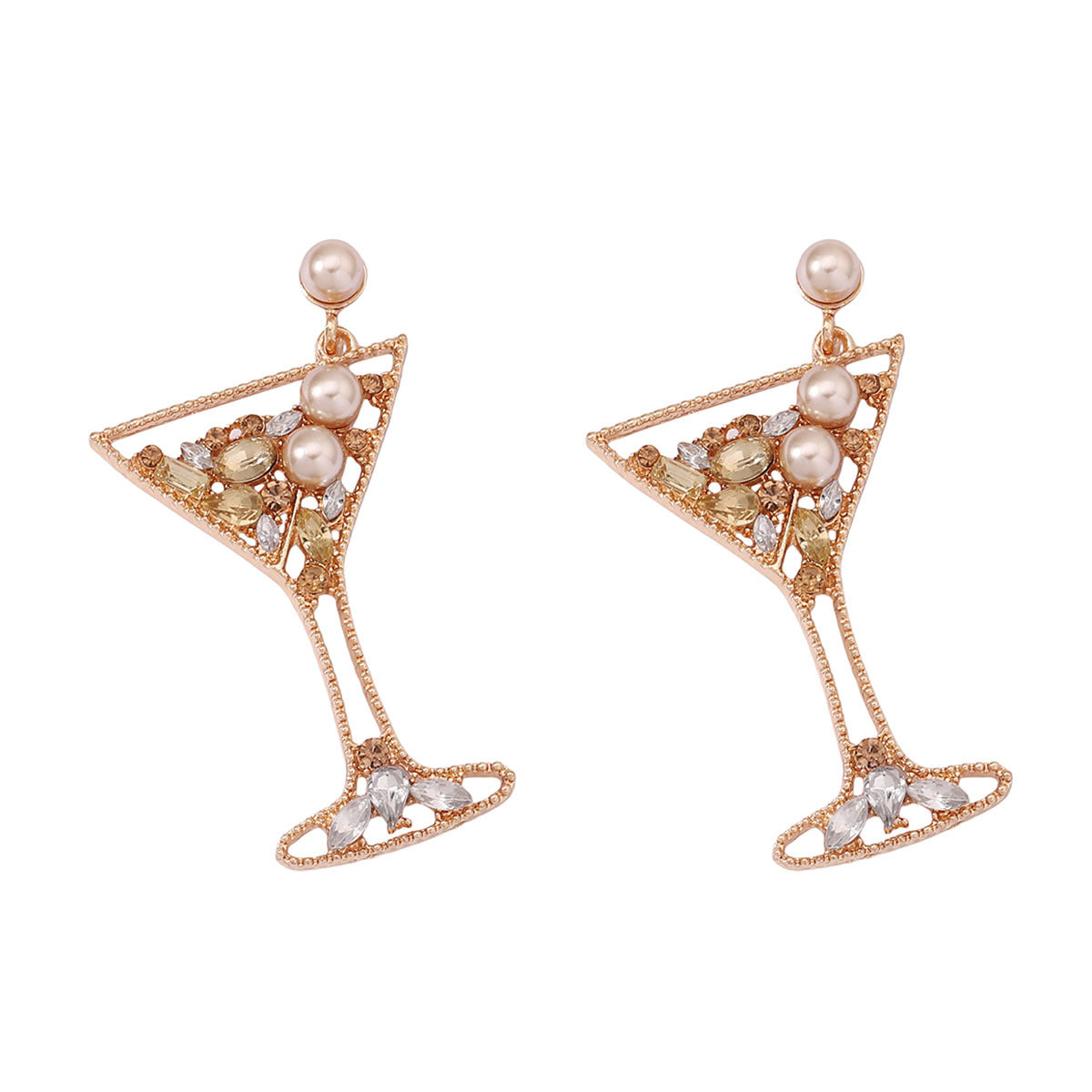 Series Pearl Inlaid Color Diamond Hollow Alloy Earrings