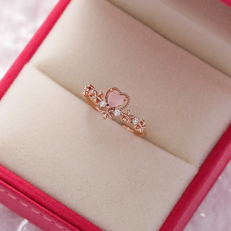 Women's High-grade Sweet Love Heart Flowers Open Rings