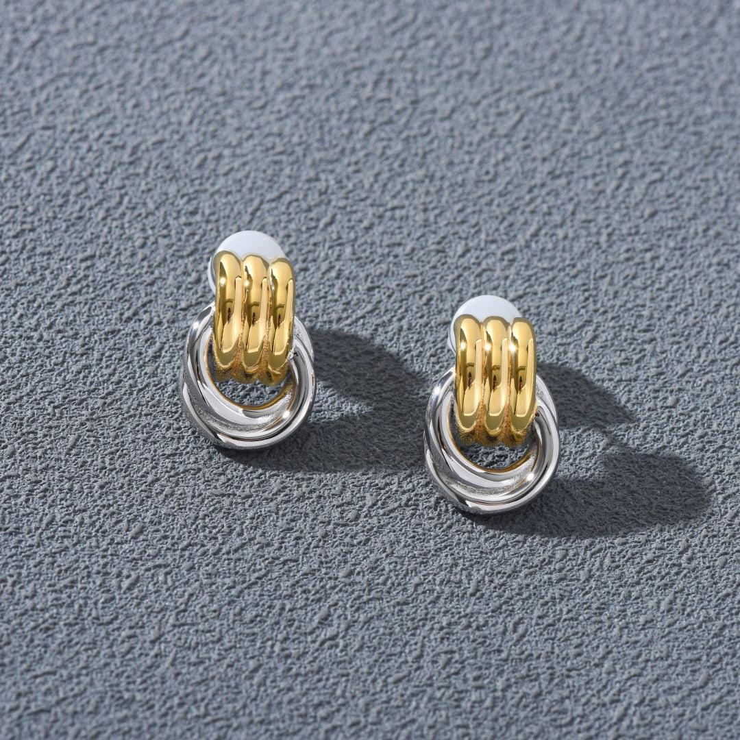 Gold Sier Color Matching Circle Buckle Earrings