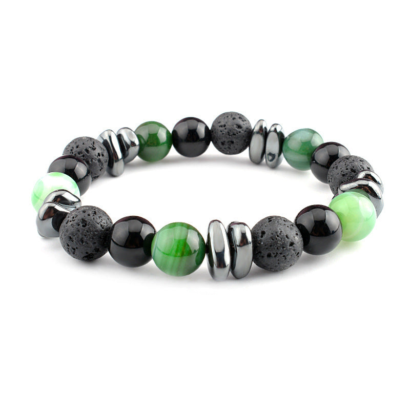 Irregular Stone Male Green Stripes Agate Bracelets