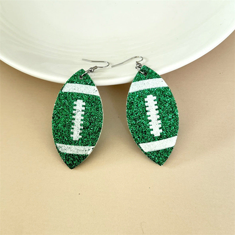 Sports Style Sequined Rugby Design Trendy Earrings